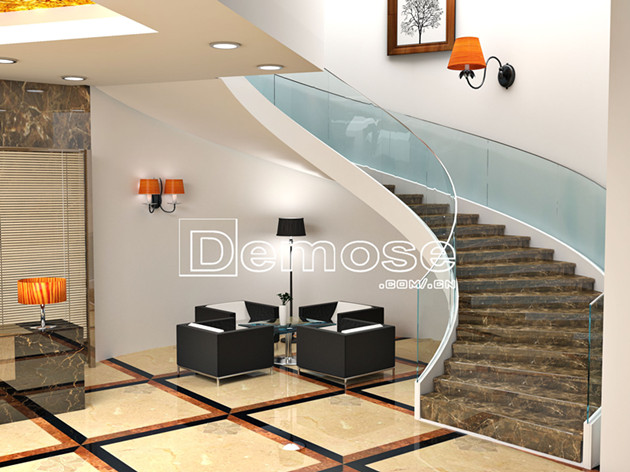 大理石和玻璃的樓梯組合